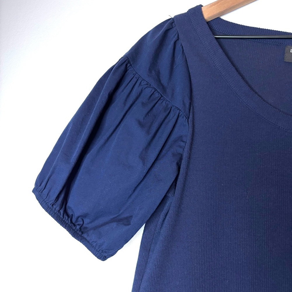 Lane Bryant ribbed top with puff sleeves navy blue 10/12 - Picture 7 of 11